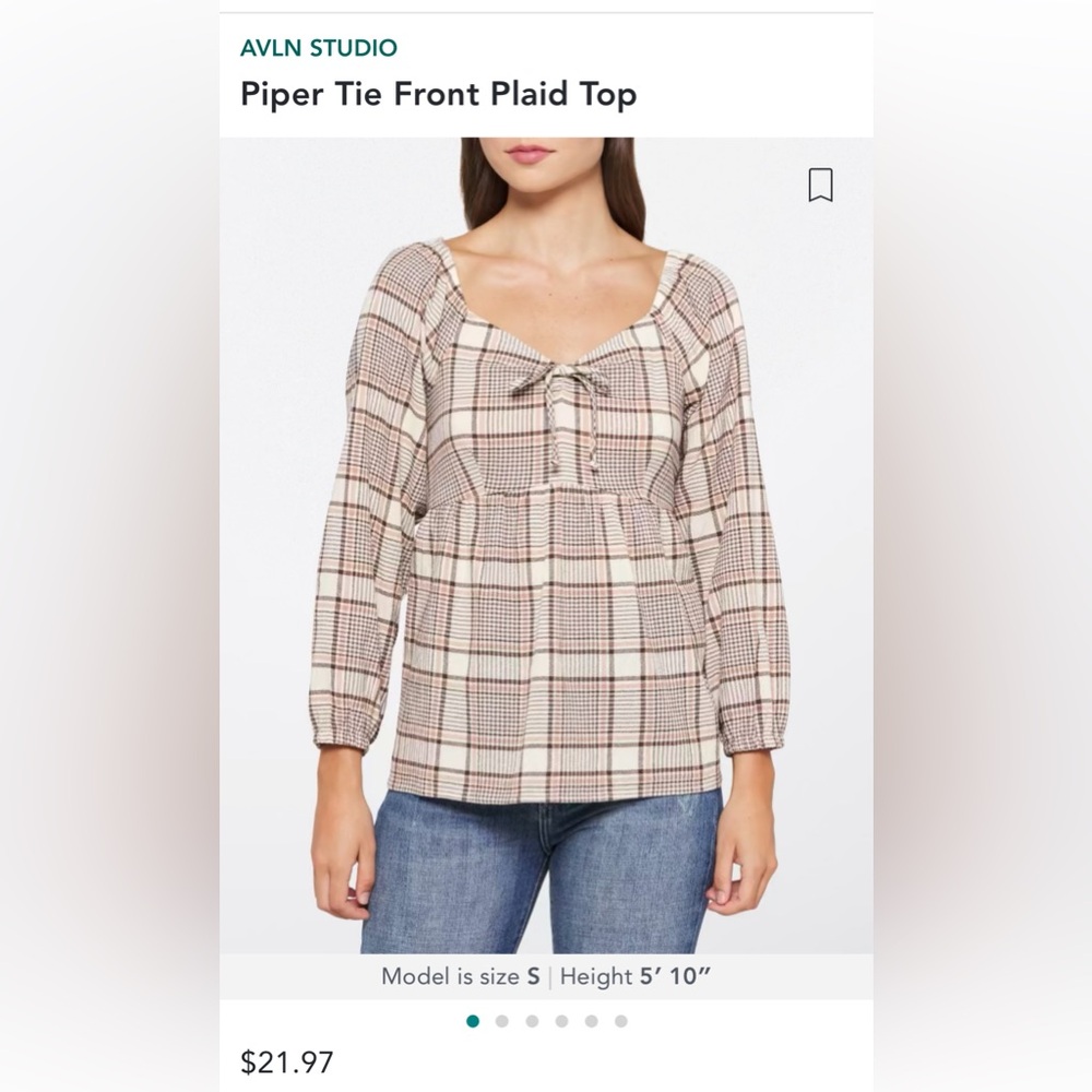 Avlin Studio Piper Tie Front Plaid Top